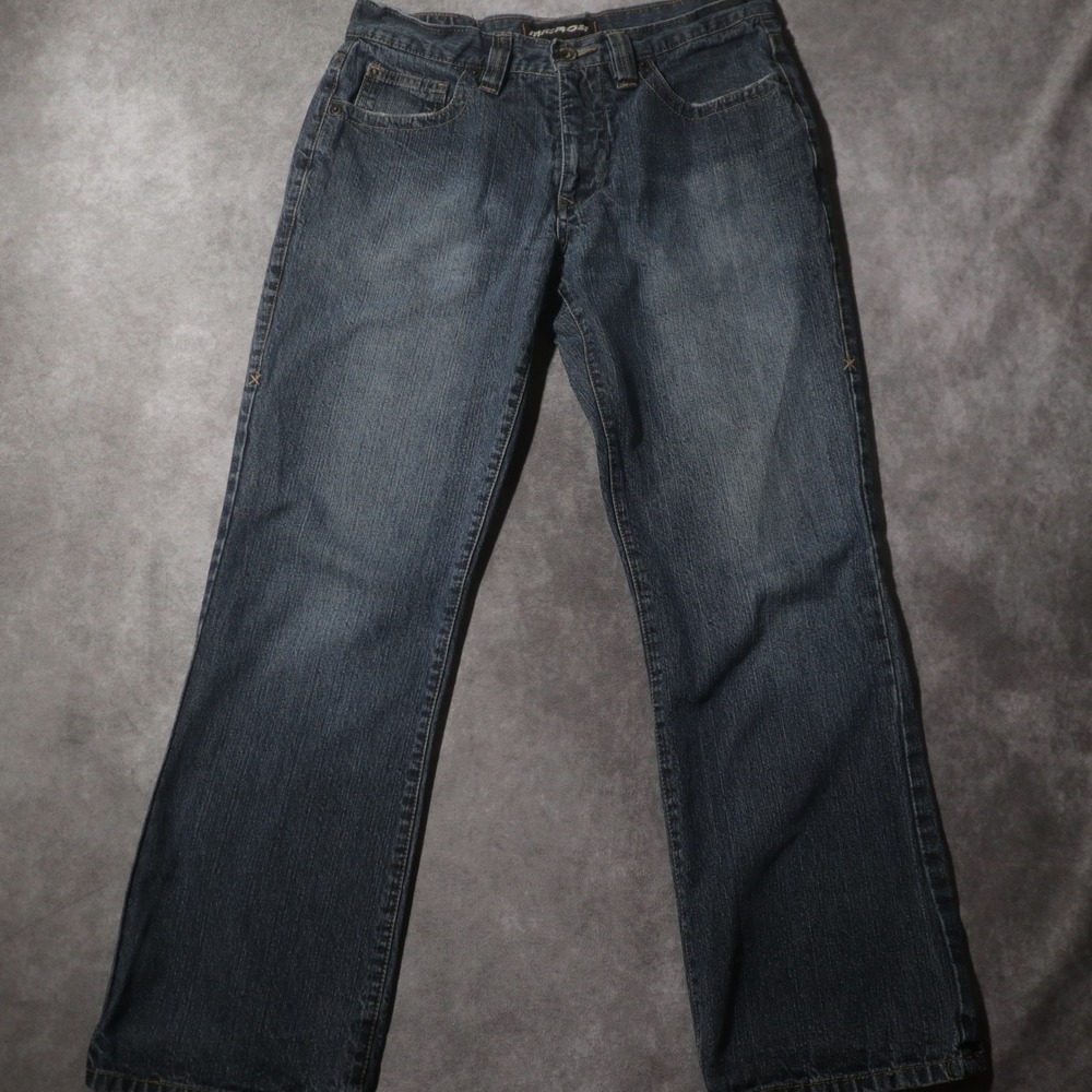 Micros Mens Straight Leg Denim Jeans Blue Medium Wash 32x30 Embroidered‎ Pockets